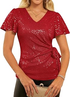 GRACE KARIN, Women Short Sleeve Ruffle V Neck Ruffled Tops Casual Summer