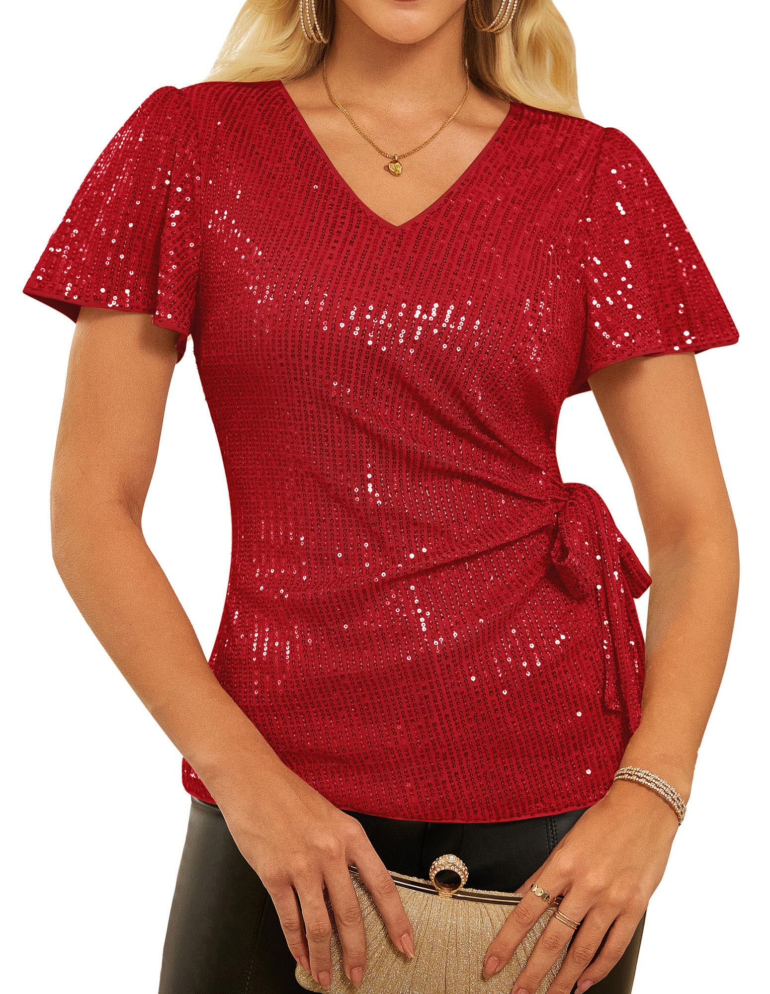 GRACE KARIN, Women Short Sleeve Ruffle V Neck Ruffled Tops Casual Summer