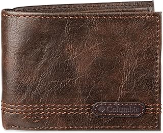 Columbia Mens RFID Slim Bifold Wallet With ID Window Brown Logo