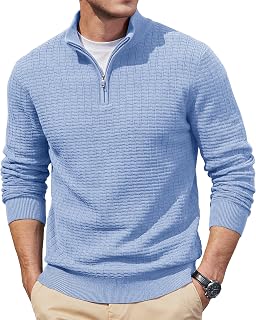 TACVASEN Men's Knitted Jumper with 1/4 Zip