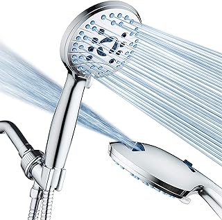 AquaCare 8-mode High Pressure Handheld Shower Head with 2-mode Power Wash | Stay Clean Nozzles, Dual Power Wash for Tub, Tile & Pets, Long 6 ft. Stainless Steel Hose, Wall & Overhead Brackets / Chrome