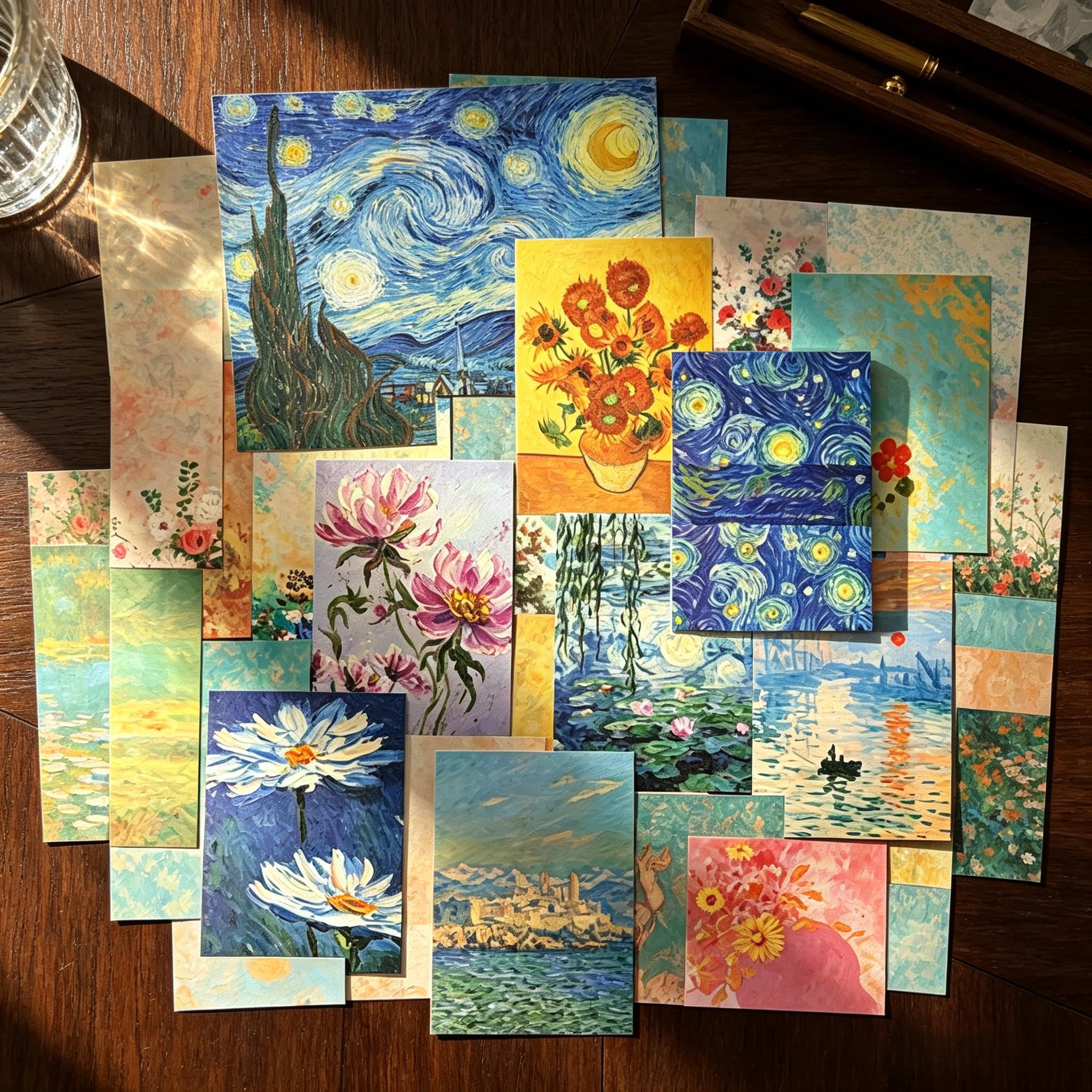 100 Pieces Vintage Blue Floral Art Print Decorative Paper Sheet, Retro Kraft Pap