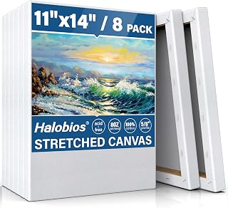 Halobios Blank Canvases for Painting with 11x14 inch, 8 Packs Stretched Canvases for Acrylics, Oils, Watercolors & Other Painting Media, 5/8 Inch Profile 100% Cotton Primed Artist Framed Canvas