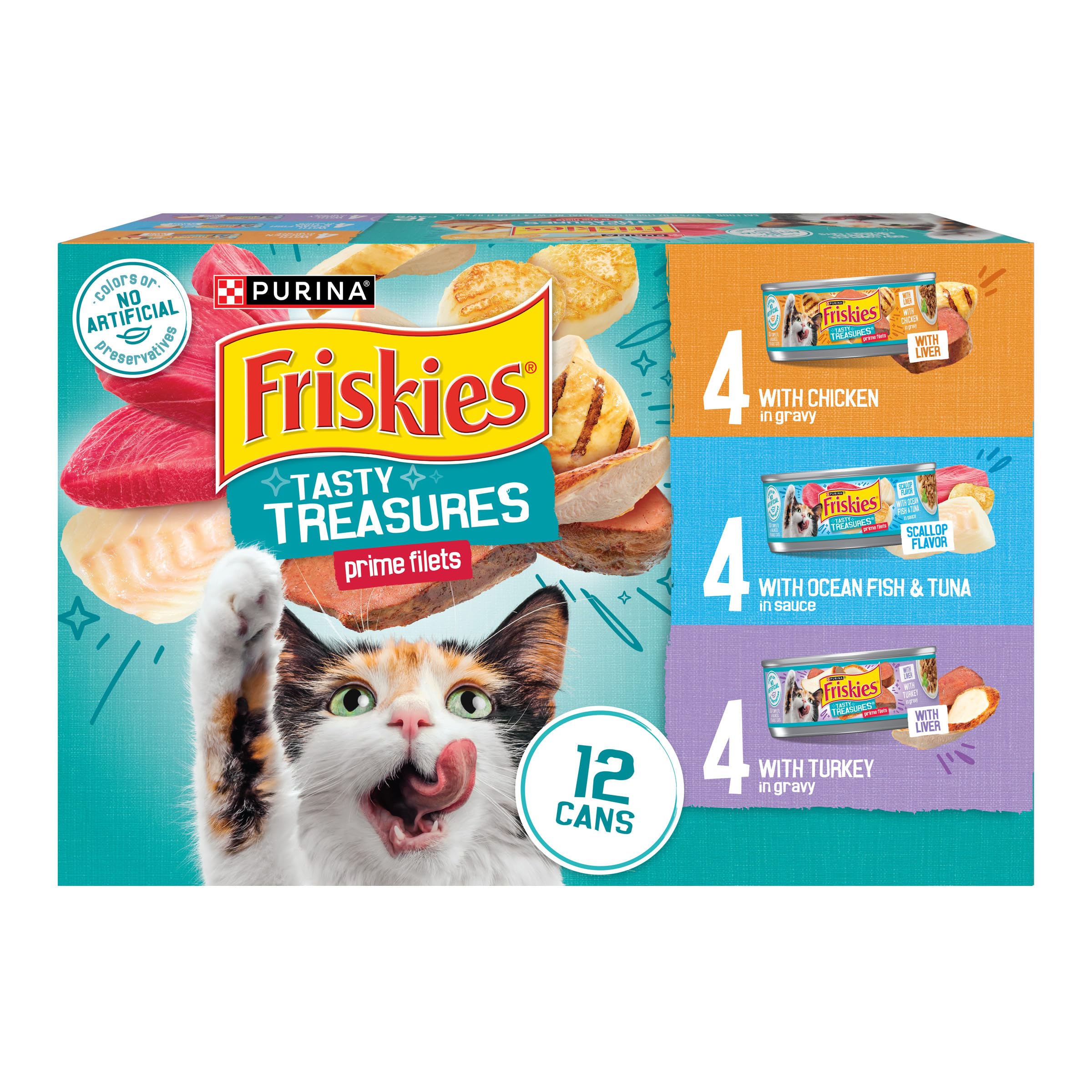 Friskies Purina Tasty Treasures Cat Food, Prime Filets Variety, (12) 5.5 oz | Ch
