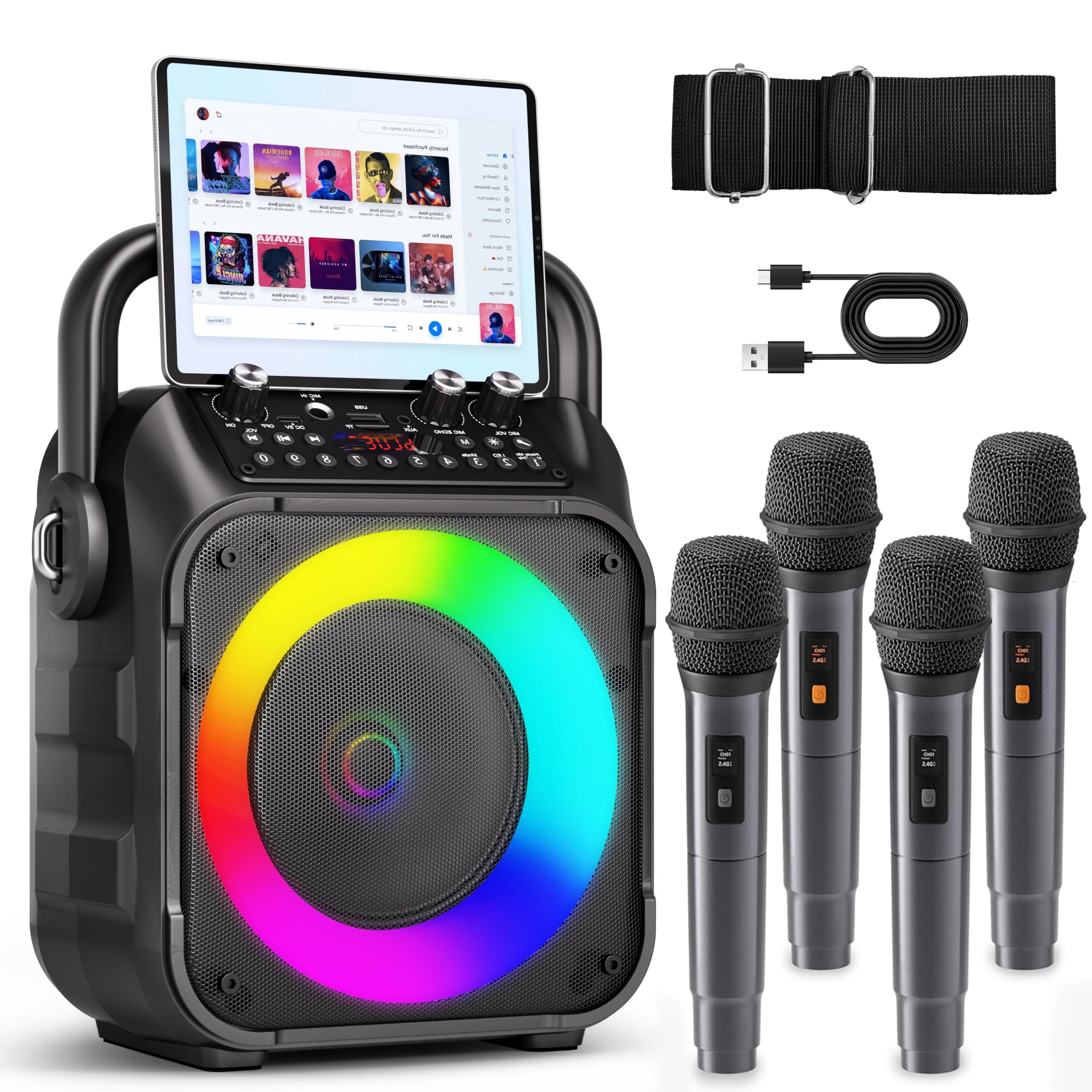 Karaoke Machine for Adults Kids, Portable Bluetooth Karaoke Speaker with 4 Wirel