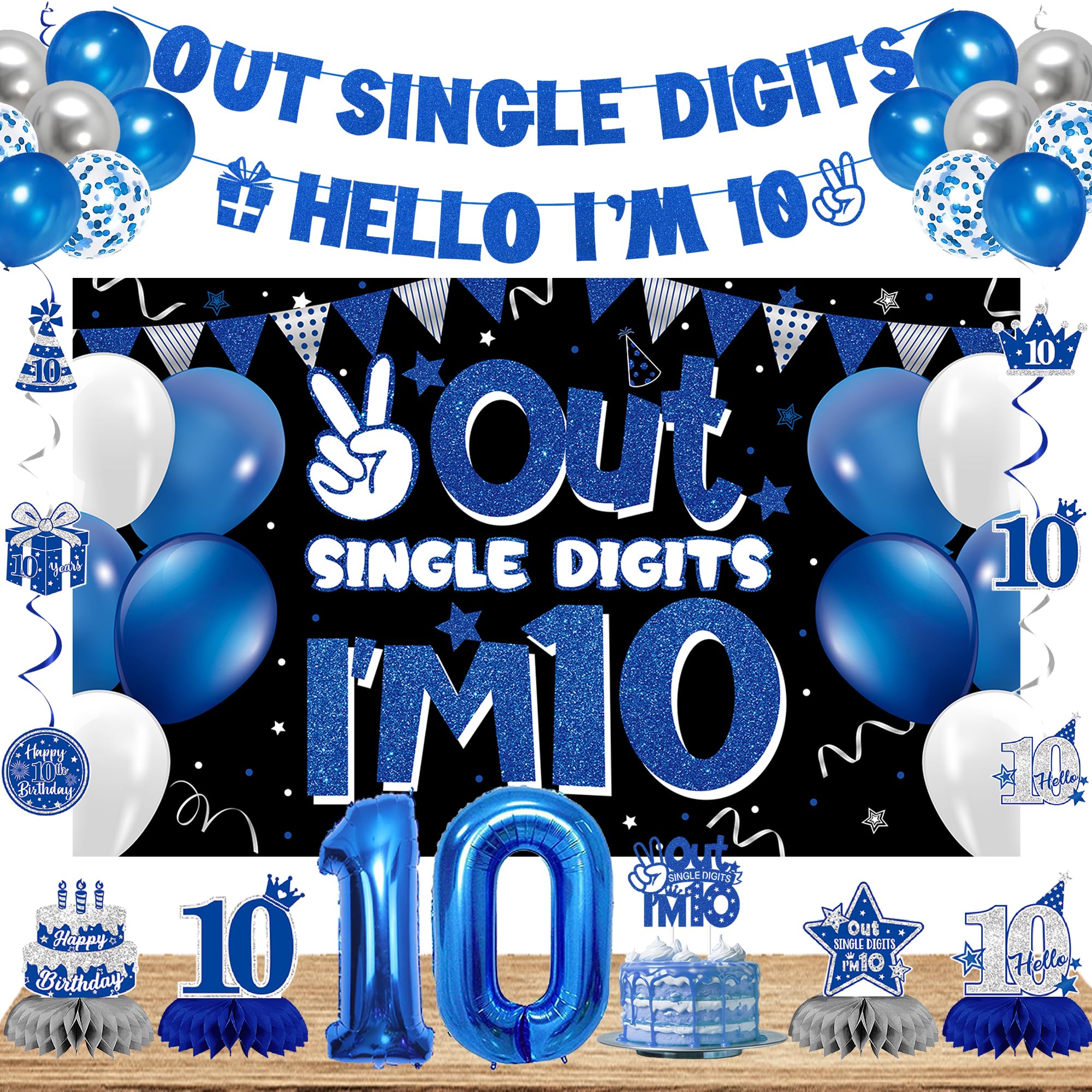 DARUNAXY Blue 10th Birthday Party Decorations for Boys Girls(28PC)