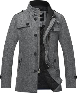 Wantdo Men's Wool Blend Pea Coat Single Breasted Thicken Warm Peacoat Jackets