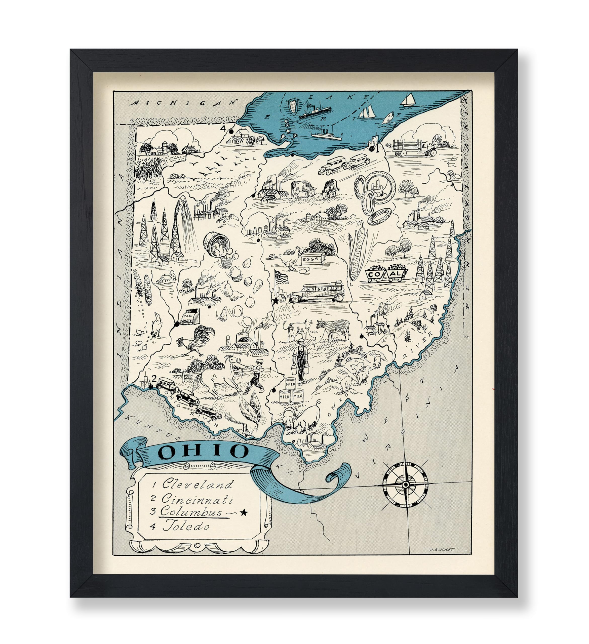 Poster Master Vintage Ohio State Print - Retro Map Poster - Educational Art - Gi