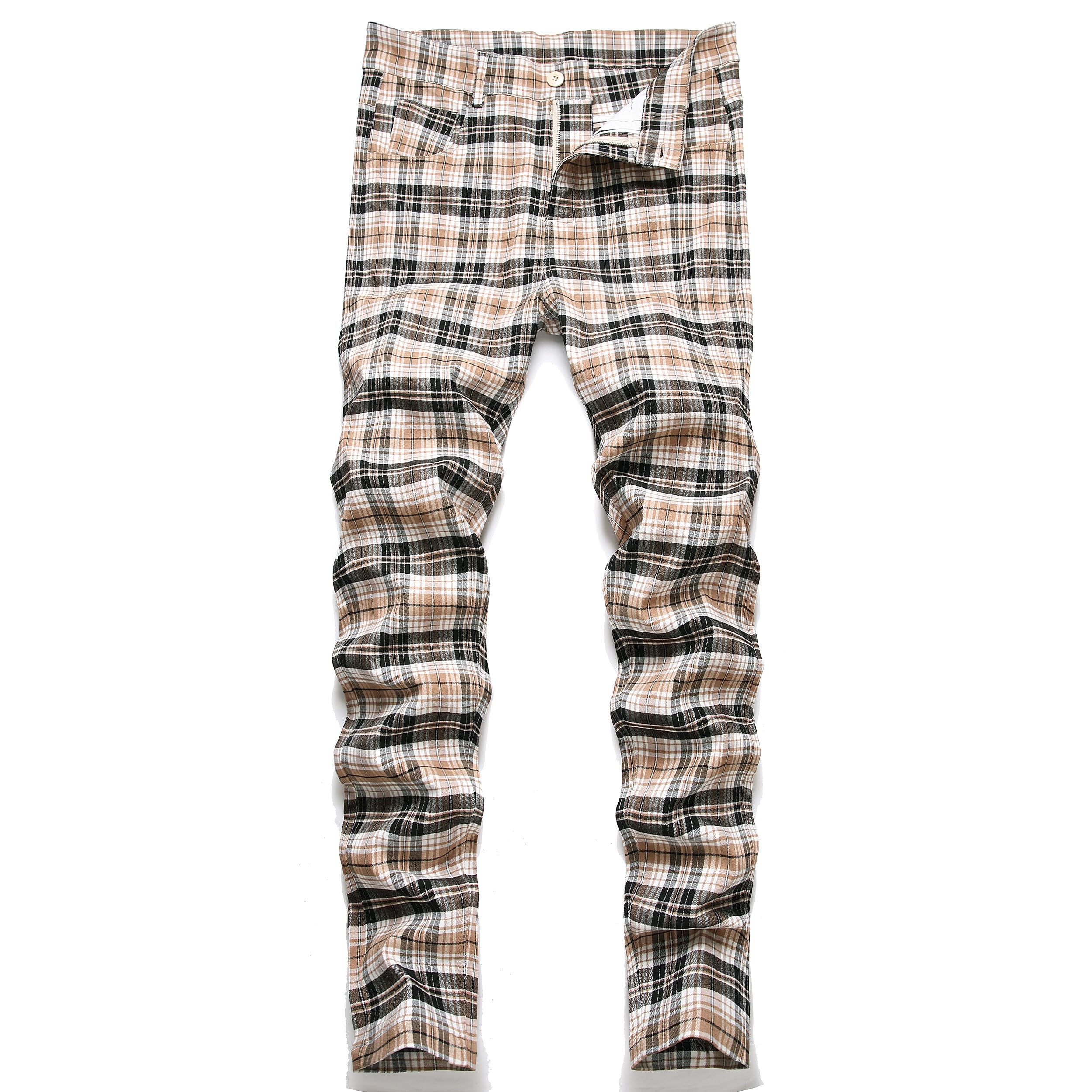 NOVOCCT Plaid Panst Men's Stretch Slim Casual Work Trousers Chino Trousers