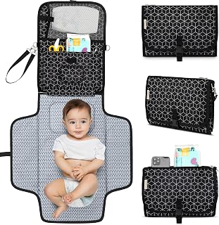 KeaBabies Portable Diaper Changing Pad, Baby Changing Mat (Black Geo) | Waterproof, Wipeable, Large, Padded, On The Go, Car, Travel Diaper Clutch Bag, Easy to Use Pockets for Newborn Essential