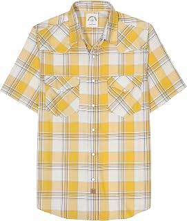 Dubinik® Viscose Made from Bamboo Mens Short Sleeve Shirts Plaid Shirt Western Cowboy Pearl Snap Casual Plaid Shirts for Men