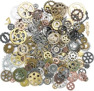 BigOtters 150PC Steampunk Gear Charms, 5 Colors Mixed Metal Cog Pendants | 0.5"-1.2", Antique Alloy Gears, for DIY Jewelry Making, Resin Crafts, Scrapbooking, and Cosplay Costumes