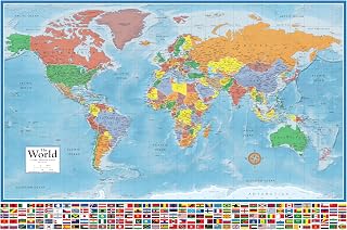36x48 World Classic Elite Wall Map Laminated Flags of the World