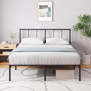 Zinus Justin Bed Base 140 x 190 cm with Metal Slats – Sturdy Steel Frame and Headboard – Height 30 cm for Storage – Easy Assembly – Black