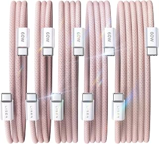 LISEN USB C to USB C Cable, 5-Pack [3.3/3.3/6.6/6.6/10FT] Pink for iPhone 17 Charger Cord, 60W C to C Cable Fast Charging for iPad, iPhone 17 Air 16 15 Pro Max, Samsung Z Flip 7/S25/S24