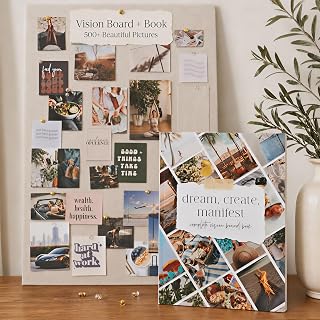 Inspirational Vision Board Kit - Complete Set with Book & Felt Board | Motivational Pictures & Quotes to Map Your Goals & Dreams - Perfect Magazine Supplies to Visualize Goal Setting & Success
