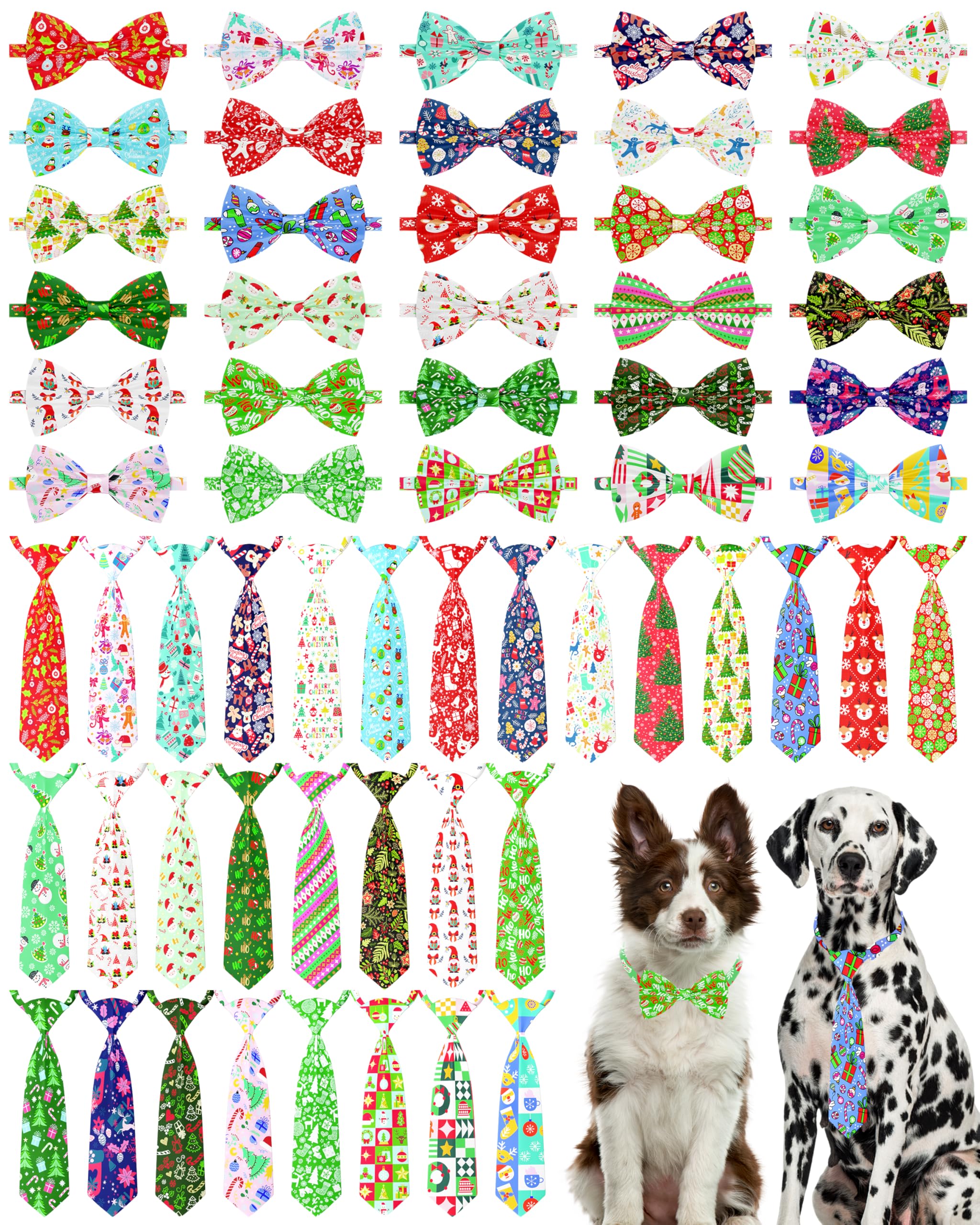 PET SHOW 60 Pack Christmas Large Dog Bowties and Ties Bulk | Adjustable xmas bow