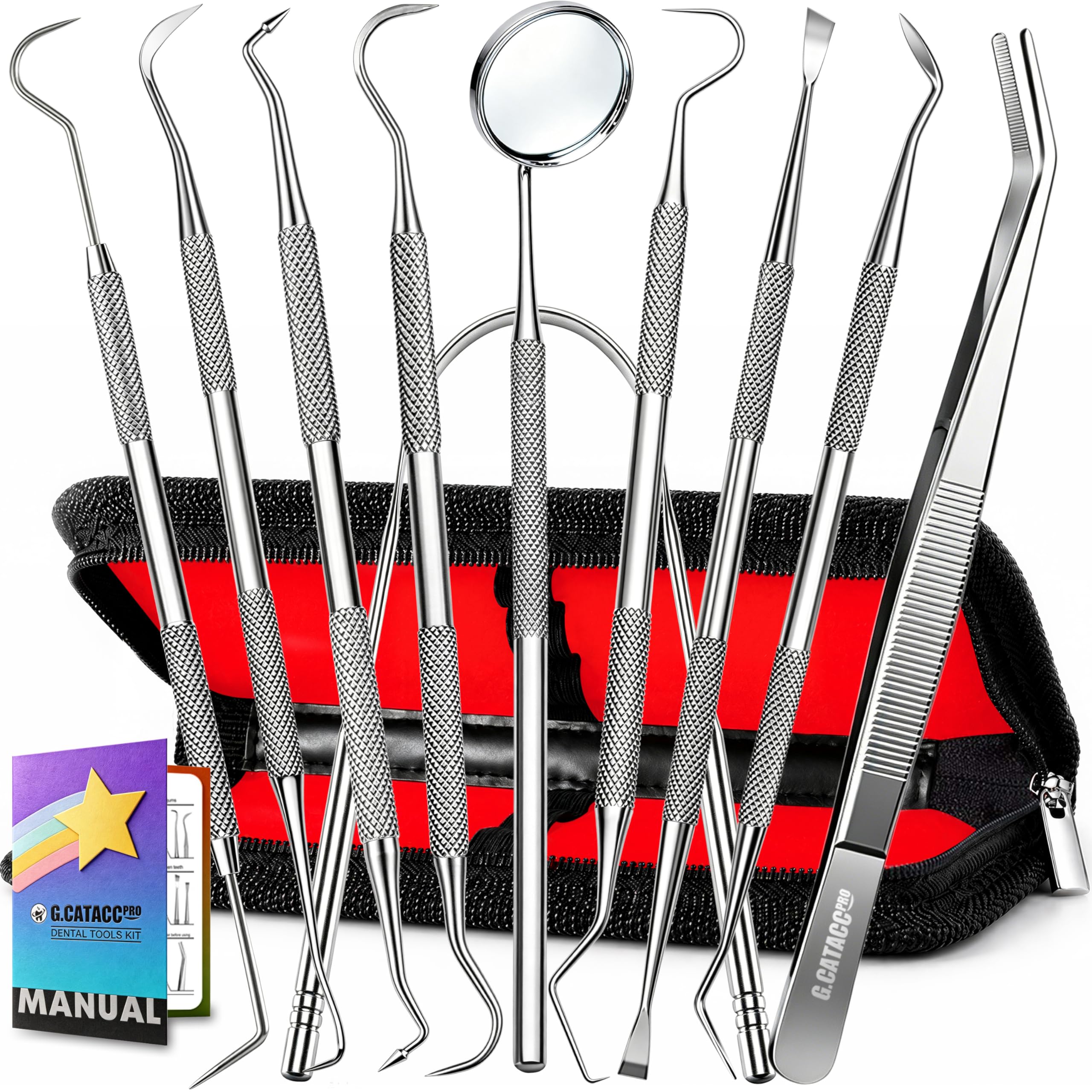 G.CATACC 10 Pack Dental Tools Kit, Professional Teeth Cleaning Set | Rustproof S