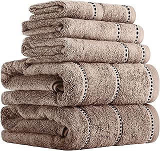 Lavish Home 6 Pack Luxury Soft Cotton Quick Dry Towels, Zero Twist & 2 Hand Towels, 2 Bath Towels, 2 Hand Towels & 2 Washcloths (Taupe/Black) 30.5 x