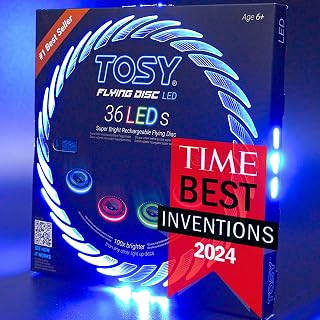 TOSY Flying Disc - 36 monocolor LEDs, Extremely Bright, Smart Modes, Camping Essentials for Teens/Kids/Adults/Men/Boys/Girls, Auto Light Up, Rechargeable, Waterproof, 175g