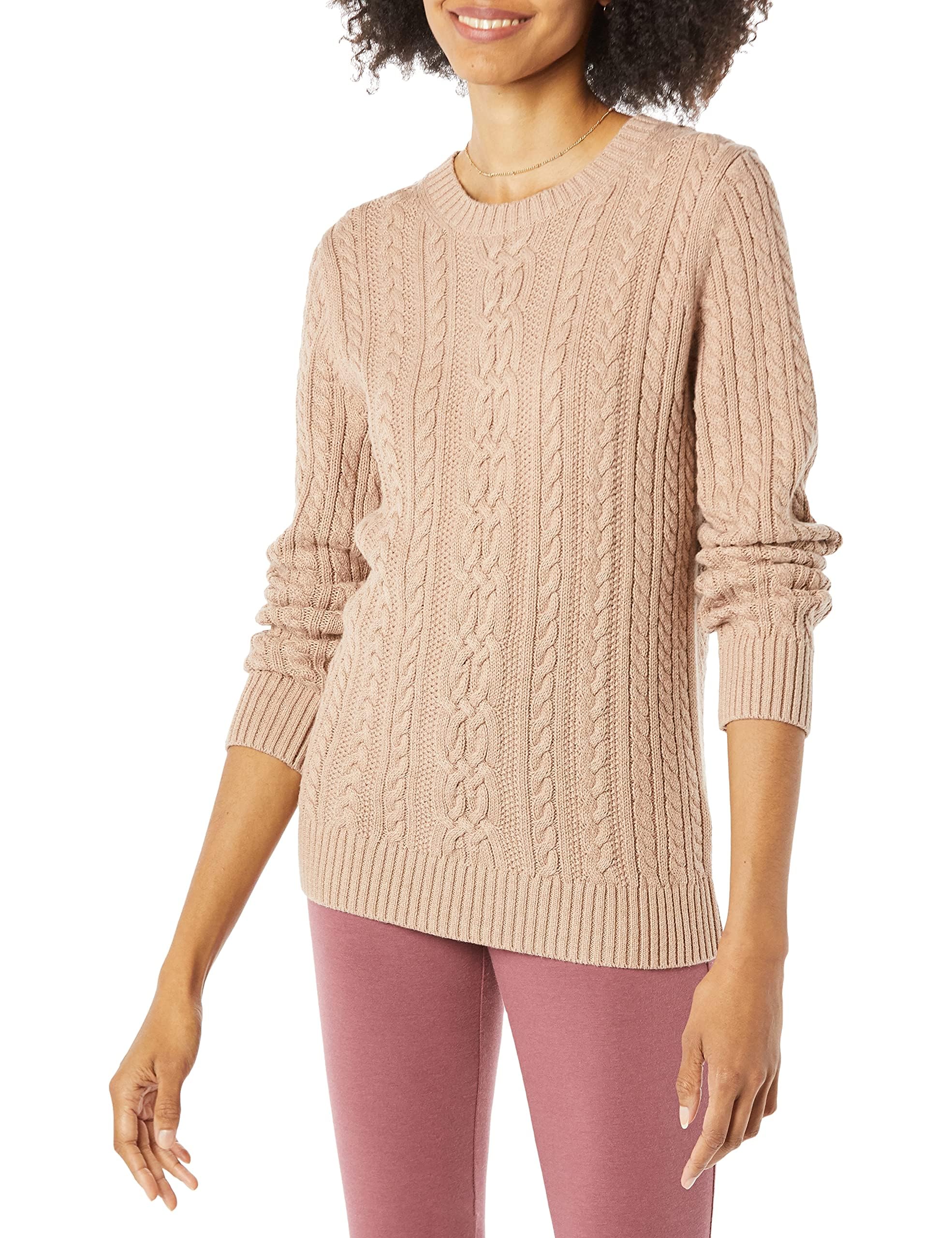 Amazon Essentials Women's Cable Knit Pullover with Long Sleeves and Crew Neck, A