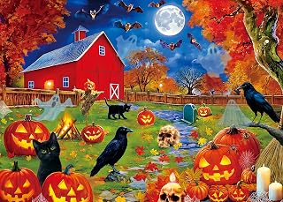 Halloween Puzzles 300 Pieces for Adults Kids - Fall Puzzle | Seasonal Jigsaw Puzzle for Fall Nights - Light a Jack-o'-Lantern
