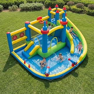 SunSwell Inflatable Water Slide for Kids Backyard with 450W Blower, Jumping Castle with Water Slide, Water Park Bounce House for Indoor and Outdoor Activities
