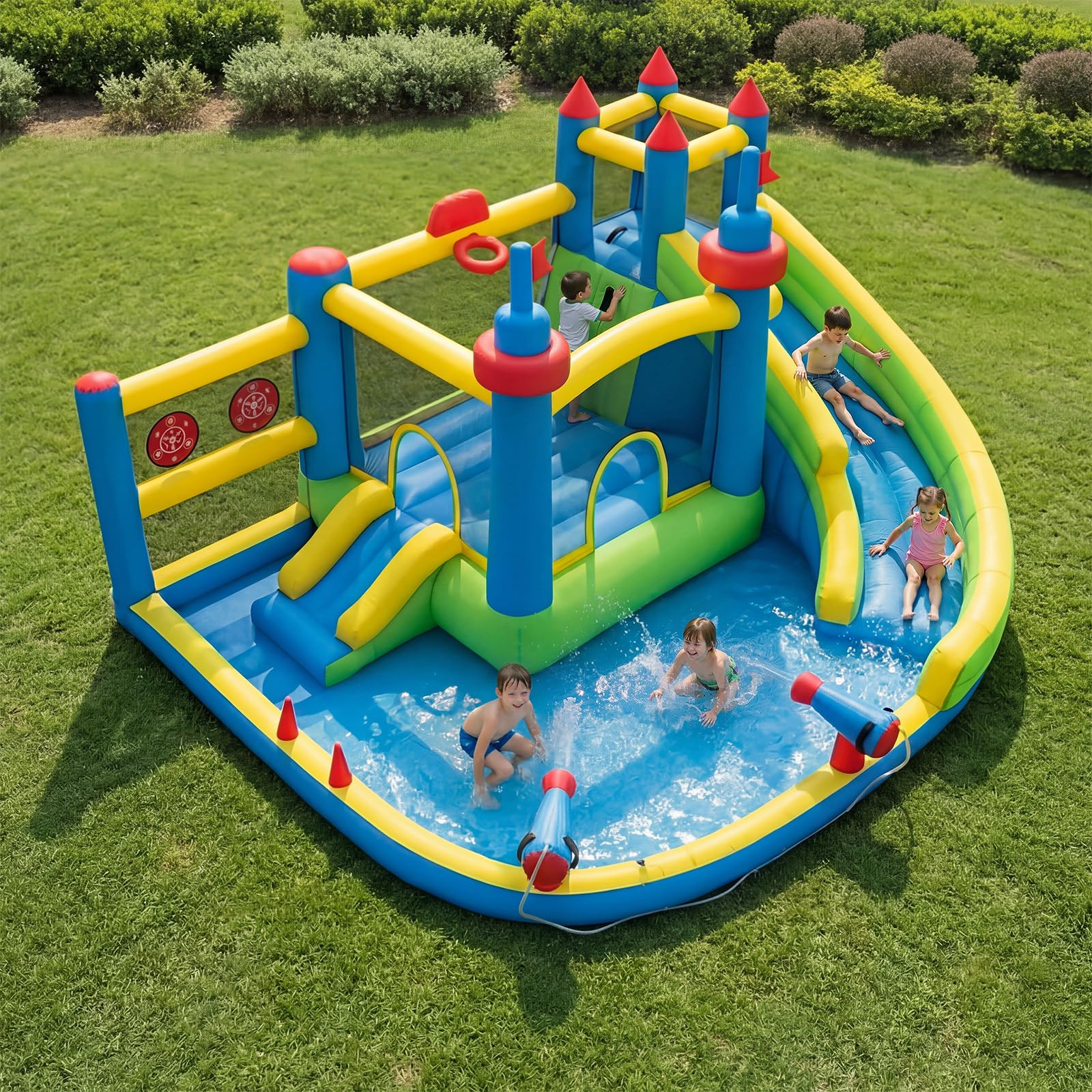 SunSwell Inflatable Water Slide for Kids Backyard with 450W Blower, Jumping Cast