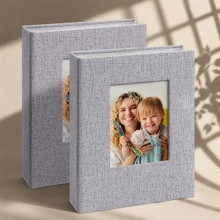 Vienrose 4x6 Mini Photo Album, 2 Pack, 52 Photos, Grey | Linen Cover, Photo Book, Baby Memory Book, Artwork Postcards Storage