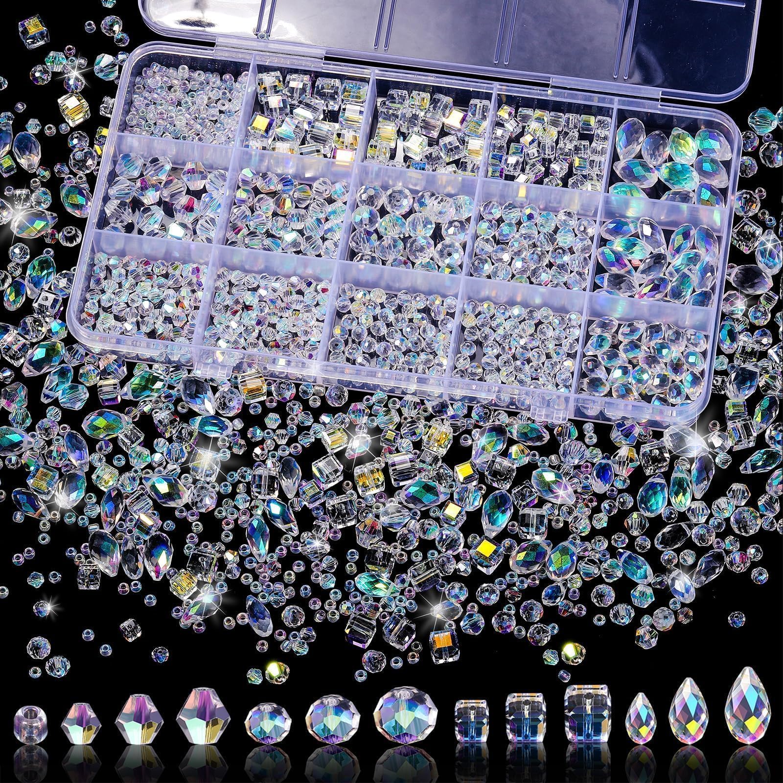 Song Xi 1500PCS Glass Beads for Jewelry Making, Assorted Faceted Crystal Beads K