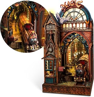 FUNPOLA Magic Station Book Nook Kit, LED 3D Wood Puzzle for Adults | 234 Pieces, 6–8 Hour DIY Craft, Magical Train Station, Infinite Mirror Effect, Bookshelf Display, Fantasy Gift