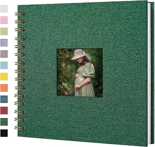 Scrapbook Photo Albums Linen Cover 20.5x20.5 cm Hardcover Kraft White Pages Memory Scrapbooking Book for Wedding Travel Baby Shower Guest Book, 20 Sheets/40 Pages, Dark Green