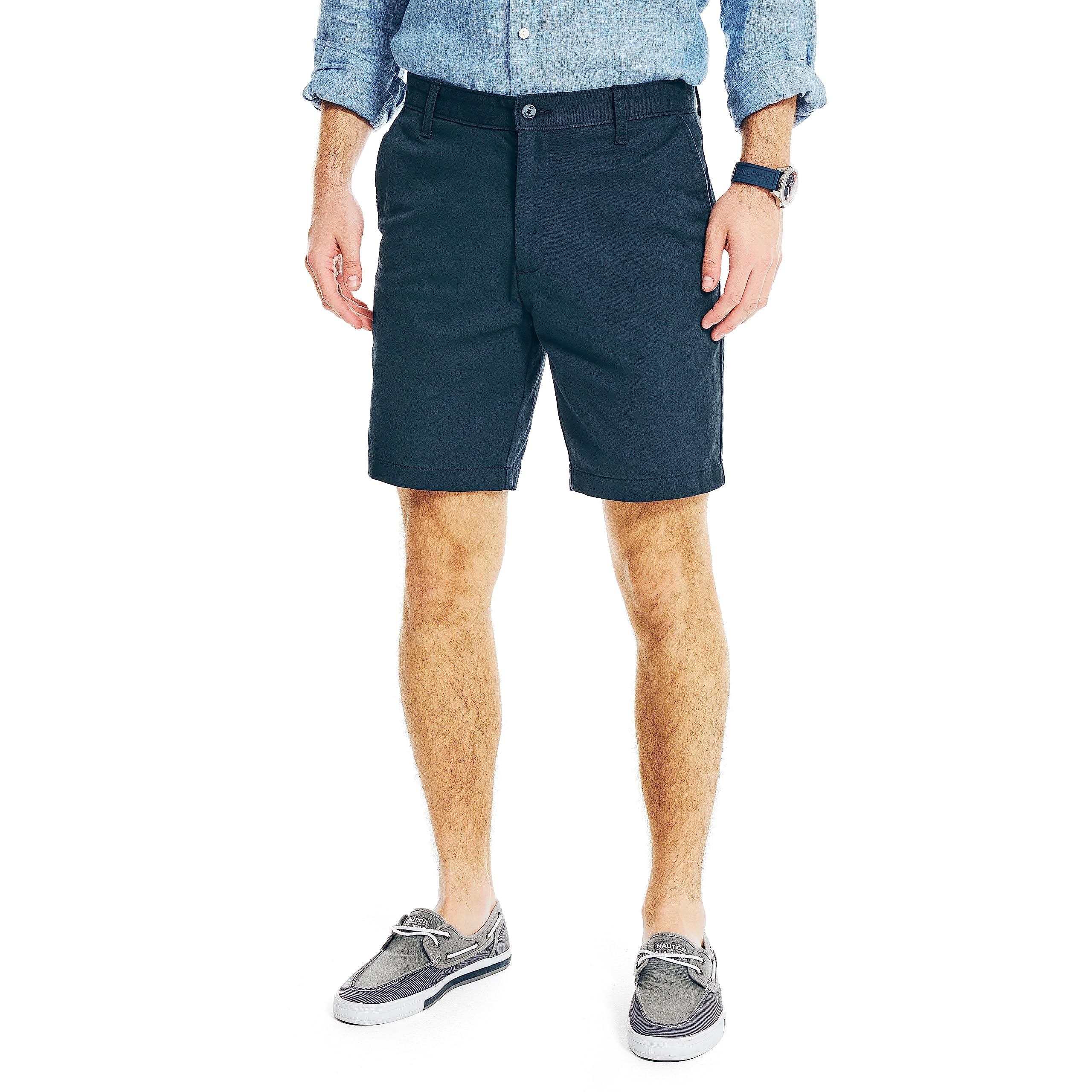 Nautica Classic Fit Flat Front Stretch Solid Chino Deck Short - Casual Shorts - 
