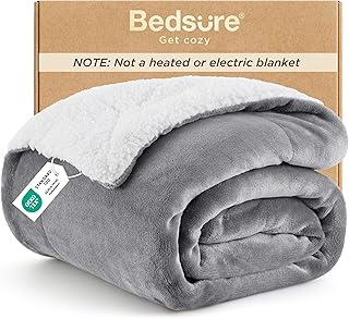 Bedsure Sherpa Fleece Throw Blanket - Thick, Silver Grey, Twin, 150x200cm | Sherpa Blanket, Fluffy, Super Soft, Cosy, Fleece Sofa Throw, Thick and Warm, Family and Pets, Home Decor