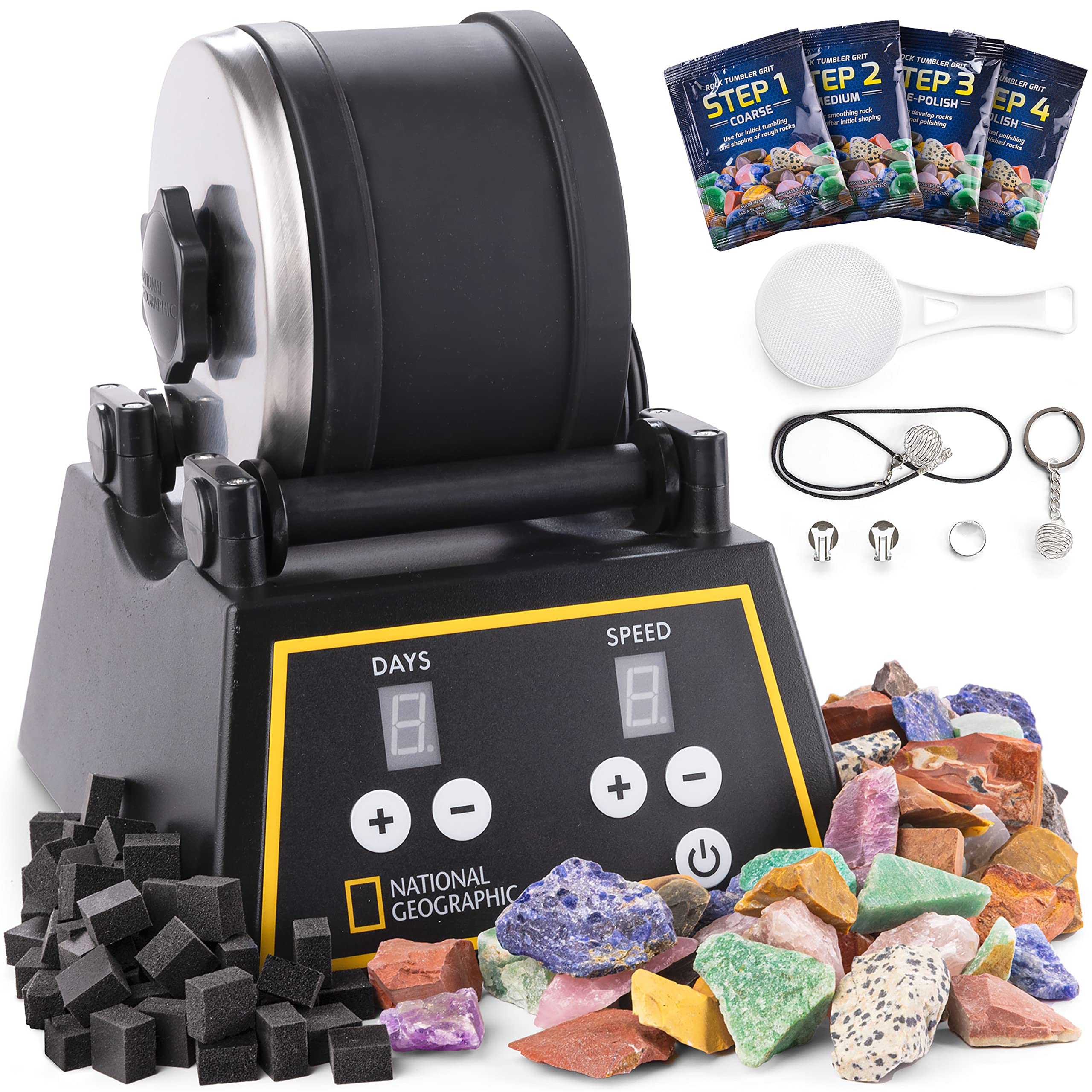 NATIONAL GEOGRAPHIC Professional Rock Tumbler Kit - Complete Rock Tumbler for Ad