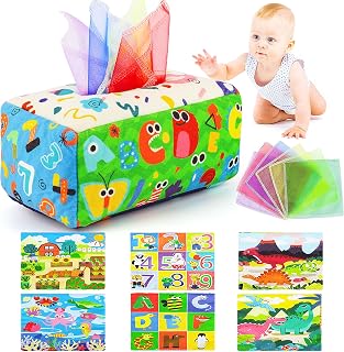URMYWO Baby Toys 6 to 12 Months, Baby Tissue Box Toy, Sensory Toys for Babies, Toys for 1 Year Old Boy Girl, Soft Crinkle for Infant Toddlers, Stocking Stuffers, Baby Boy Girl Gifts