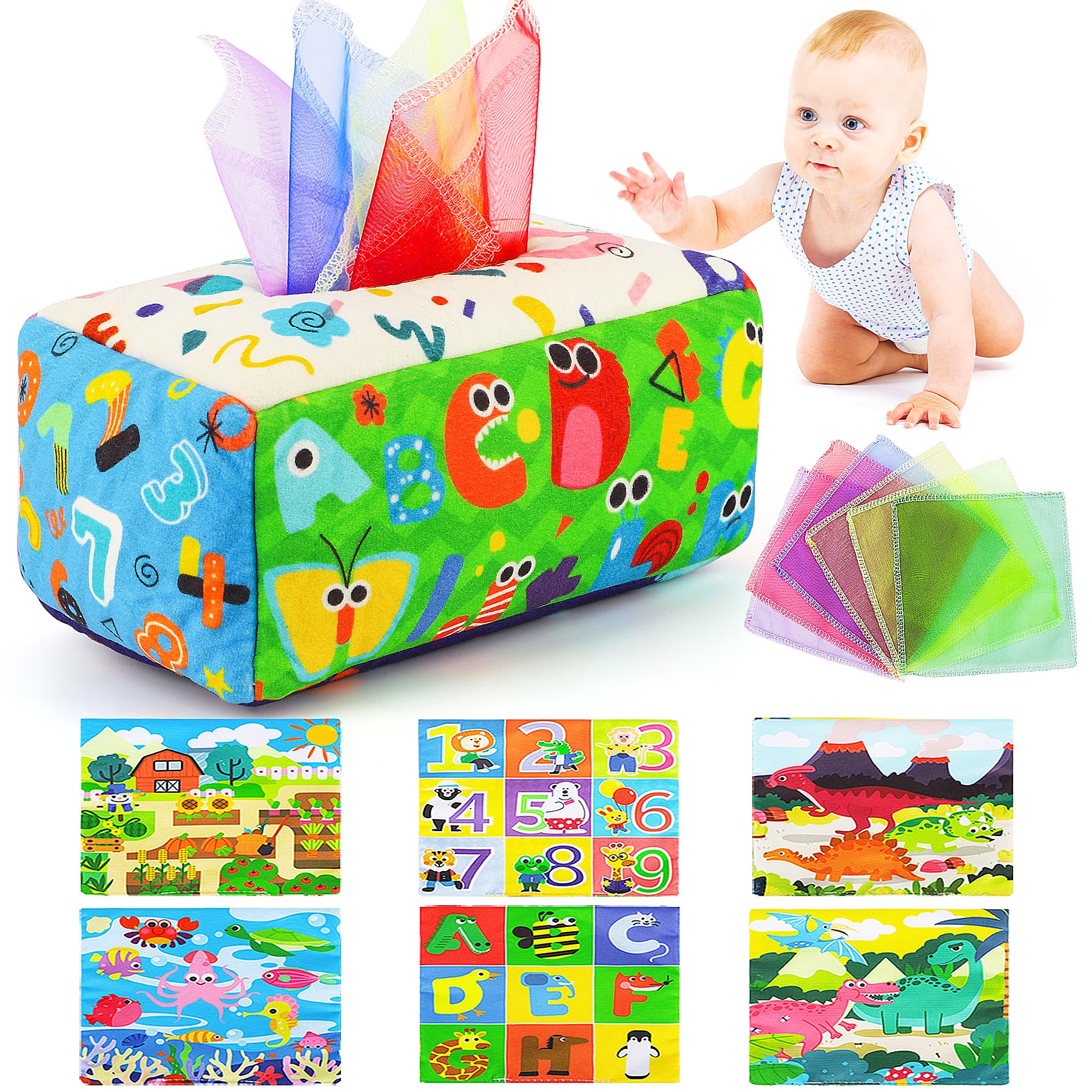 URMYWO Baby Toys 6 to 12 Months, Baby Tissue Box Toy, Sensory Toys for Babies, T