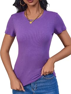 Ribbed Tshirts for Women Slim Fit Crew-Neck Summer Basic 2026 T-Shirts