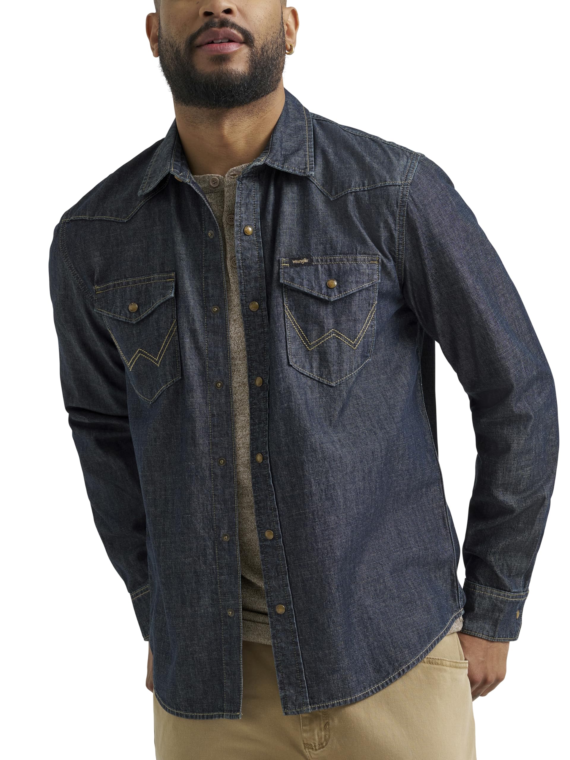 Wrangler Iconic Denim Regular Fit Snap Shirt Men's Button-Down Shirt (Pack of 1)