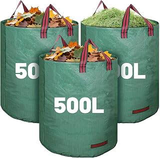 3 Pack 500L Large Garden Waste Bags with Handles, Heavy Duty Bin Bags | Reusable rubble sacks, leaf collector bin bags, garden sacks with handles for collecting plant waste grass and leaves