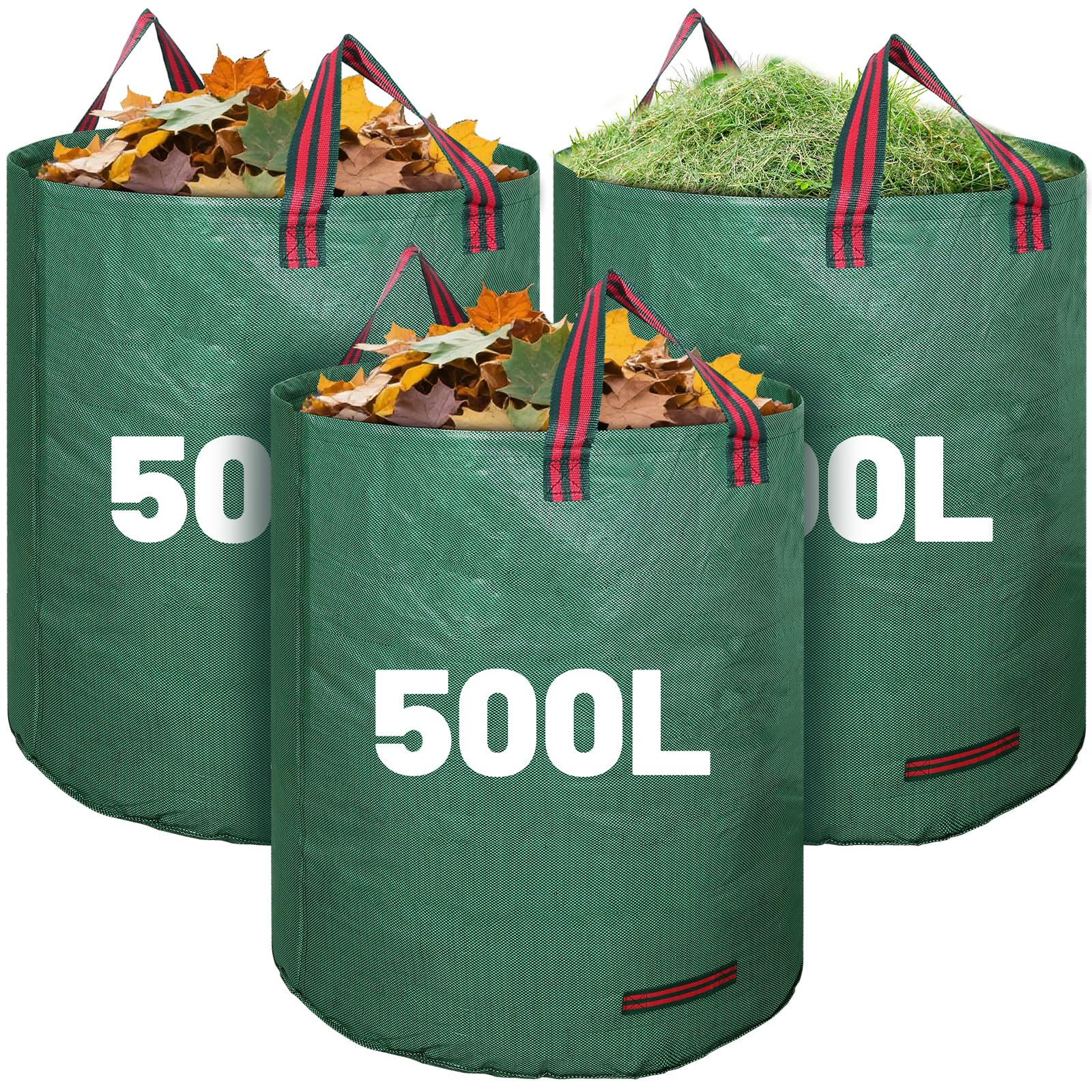 3 Pack 500L Large Garden Waste Bags with Handles, Heavy Duty Bin Bags | Reusable