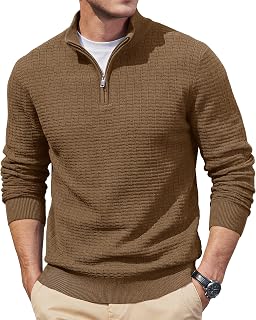 TACVASEN Men's 1/4 Zip Knitted Jumper Sweater Stand-Up Collar Zip