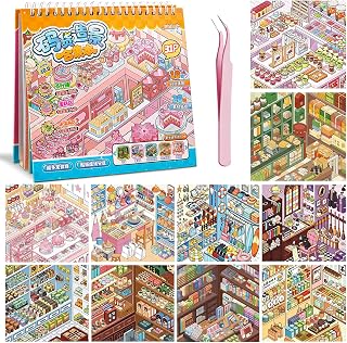 3D Sticker Scene Book for Adults - 10 Grocery Shelf Stocking Scenes, ASMR Stress Relief & Oddly Satisfying DIY Craft Sticker Art, Reusable Miniature Store Shop Therapy Sticker Book for Adults