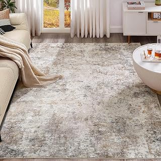 UERMEI 10x14 Area Rug Living Room Rugs - Washable Neutral Modern Abstract Soft Thin Large Rug Indoor Floor No Slip Rug Carpet for Bedroom Under Dining Table Home Office Decor - Brown Grey