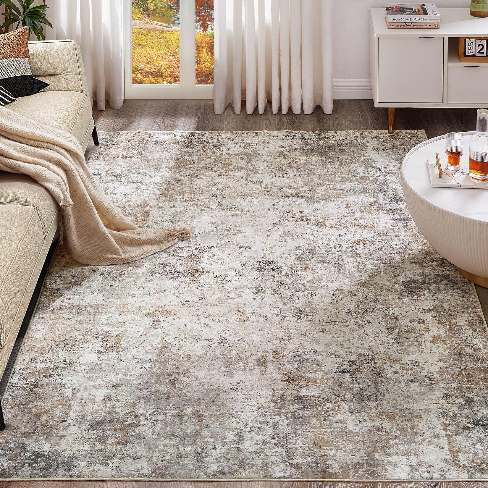 UERMEI 10x14 Area Rug Living Room Rugs - Washable Neutral Modern Abstract Soft T