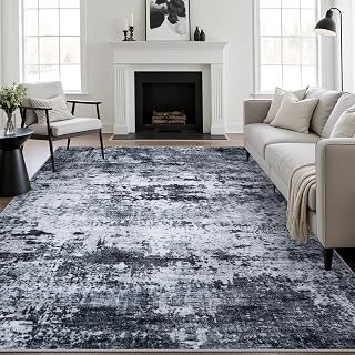 FXRHLP 5x7 Area Rug Living Room: Modern Washable Indoor Carpet Black | For Bedroom Dining Room Farmhouse Nursery Hallway Office,Modern Abstract,Machine washable,Non-Slip,Stain Resistant,Indoor