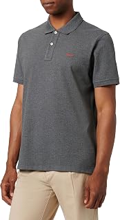 GANT Reg Contrast Pique SS Rugger Polo Shirt for Men, Anthracite Melange, L