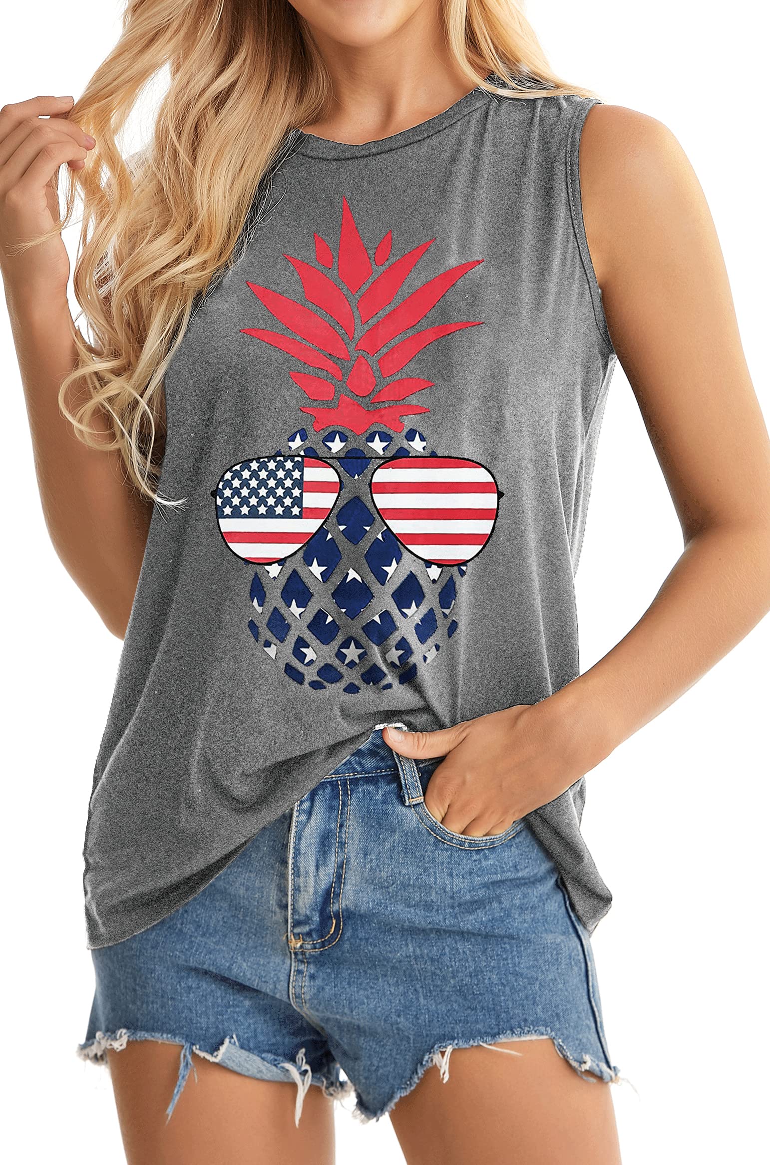 JOELLYUS Women Summer Sleeveless Graphic Loose Casual Tunic Tank Top