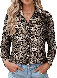 LOMON Womens Long Sleeve Button Down Shirts Casual Loose Fit Cotton Collared Blouses