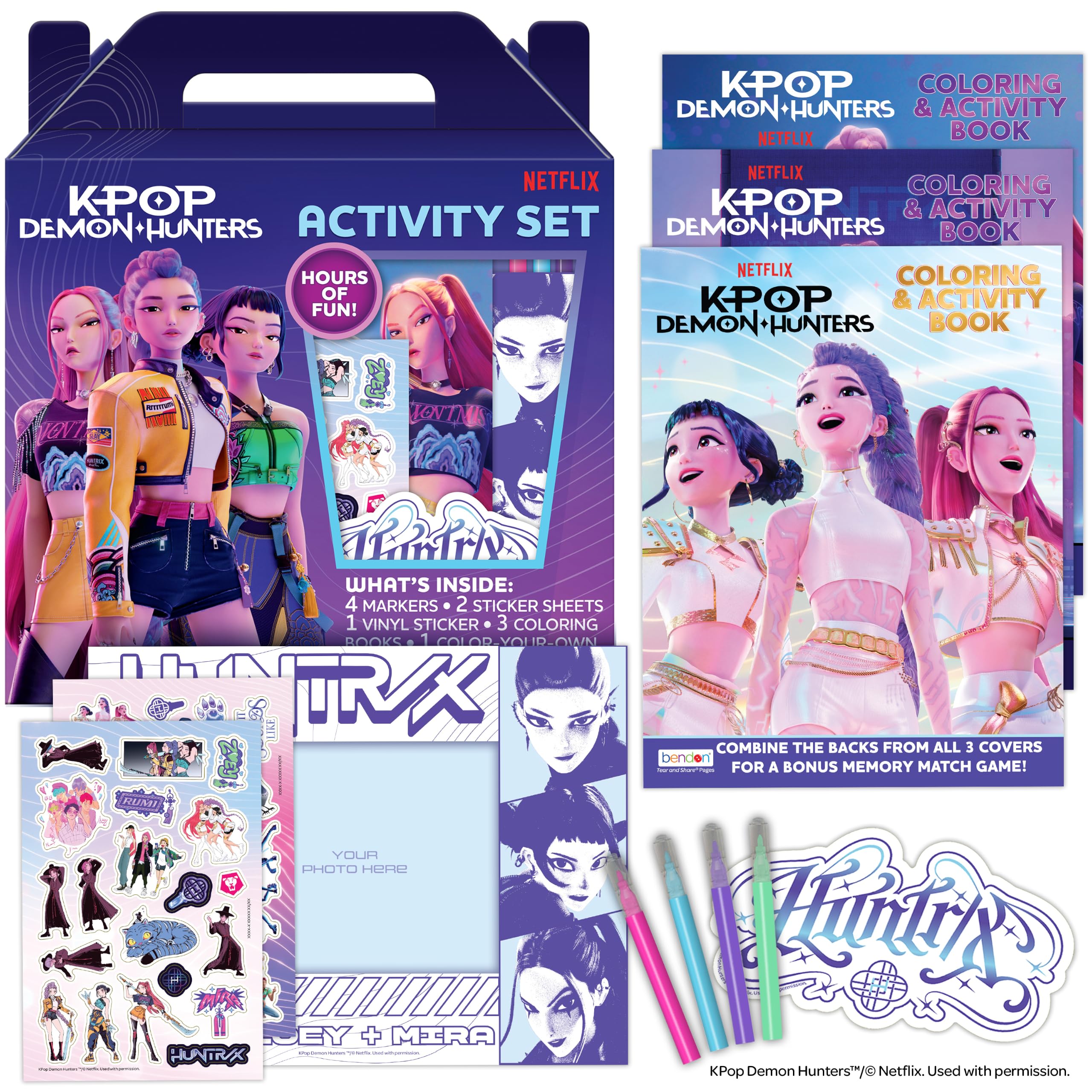 Official KPop Demon Hunters Color and Carry Activity Set - 3 Coloring Books, Sti